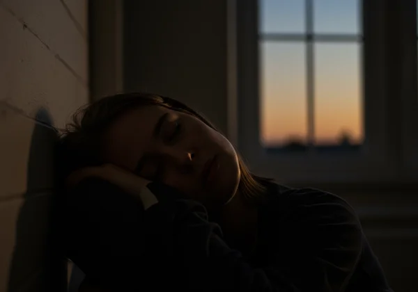 Woman looking utterly exhausted after a long day.