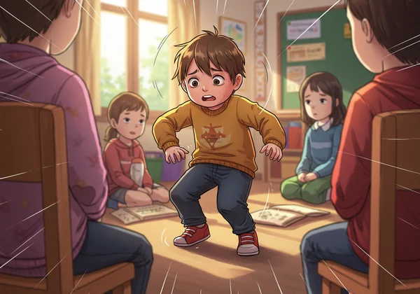 孩子在安静活动中扭动身体,无法坐定。