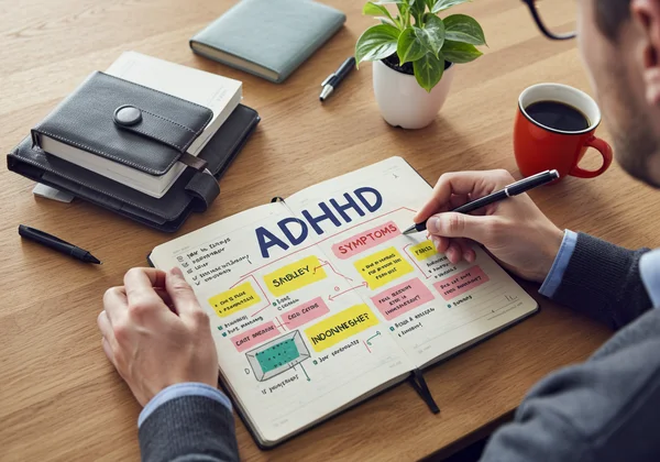 一个人正在写下症状,为看 ADHD 医生做准备。