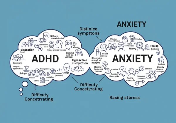 多动症和焦虑症症状重叠的维恩图
