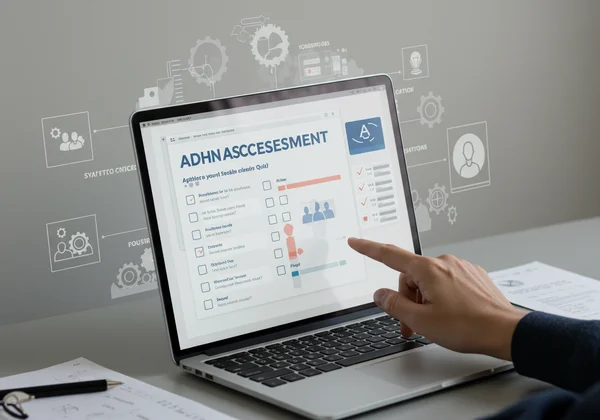 一个人正在进行基于 DSM-5 标准的结构化在线多动症测试