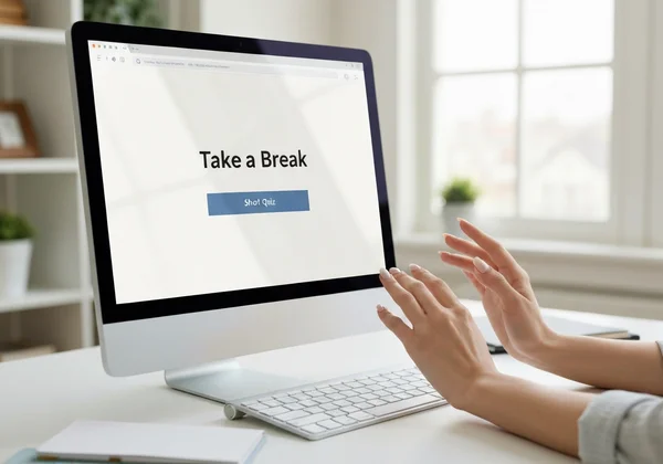 ノートパソコンでオンラインADHD診断チェックを受けている人。