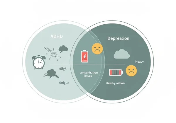 显示多动症和抑郁症重叠症状的维恩图
