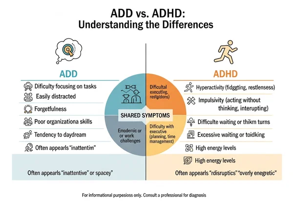 visual diagram showing difference between add and adhd