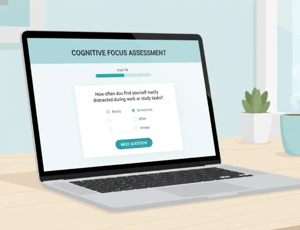 A modern online assessment interface on a laptop