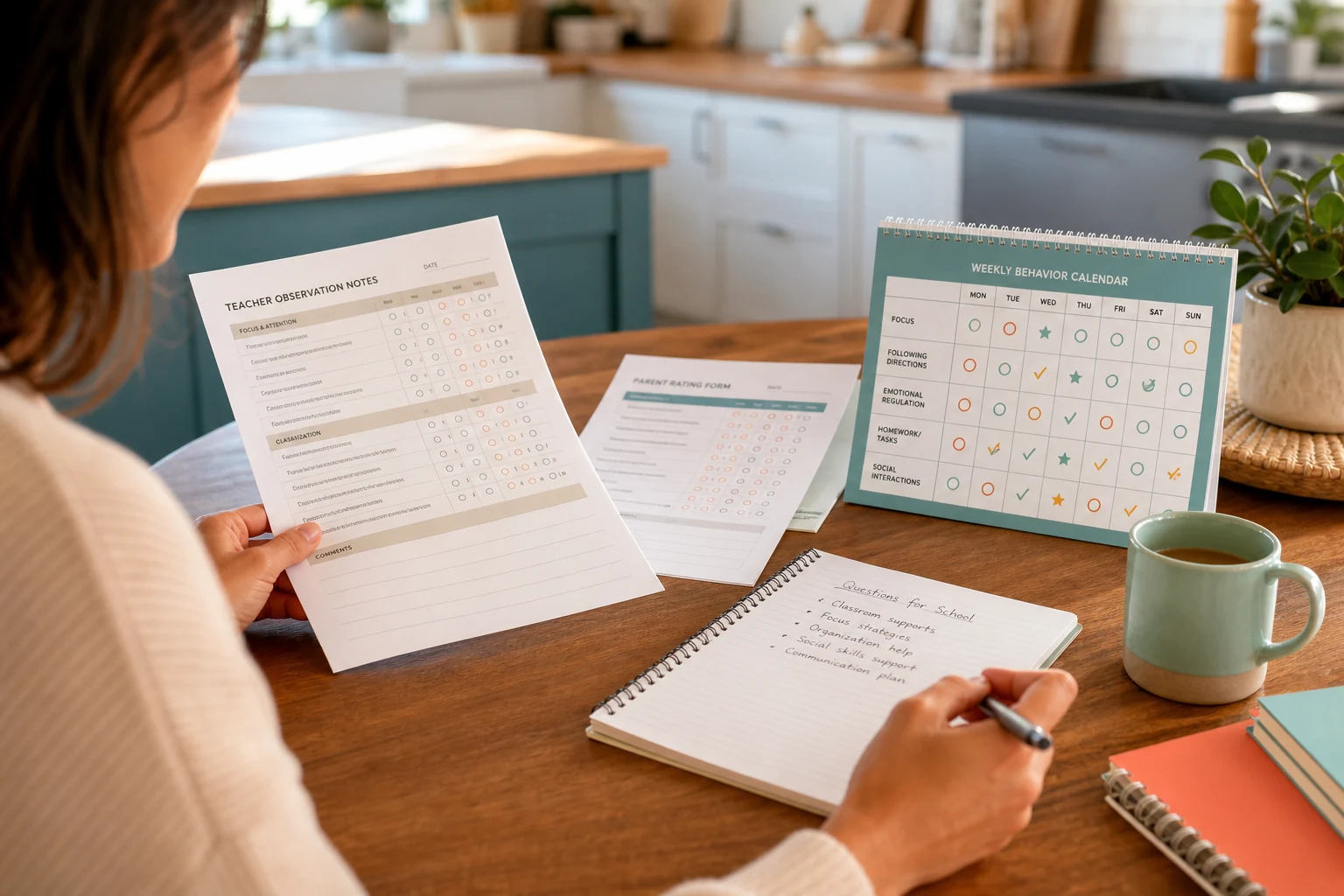 Parent reviewing child assessment notes