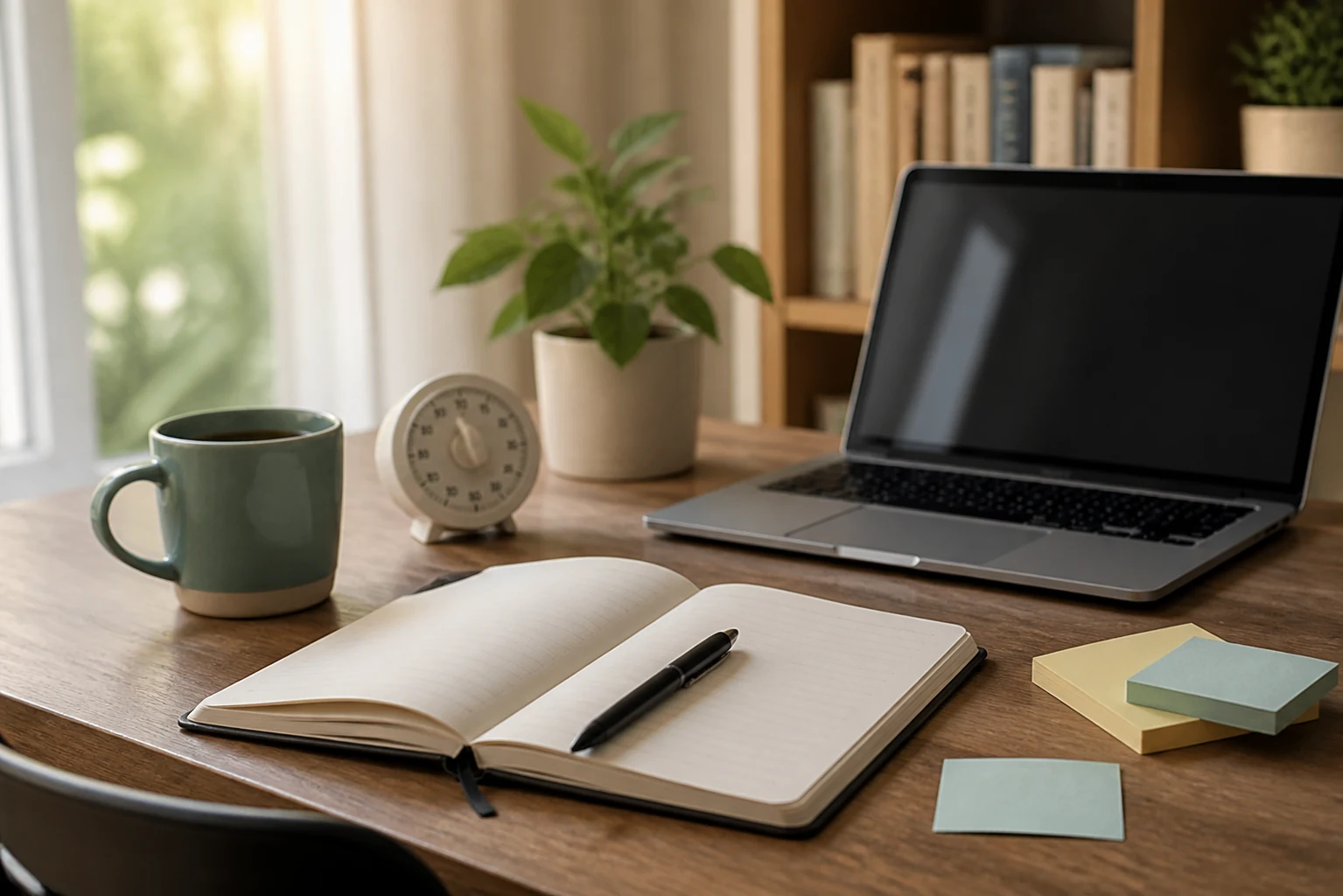 Calm desk with focus notes